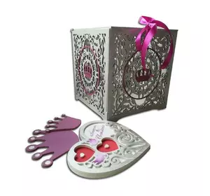 Набор свадебная коробка и подставка для обручальных кольца в виде сердца + короны Набор свадебная коробка и подставка для обручальных кольца в виде сердца + короны